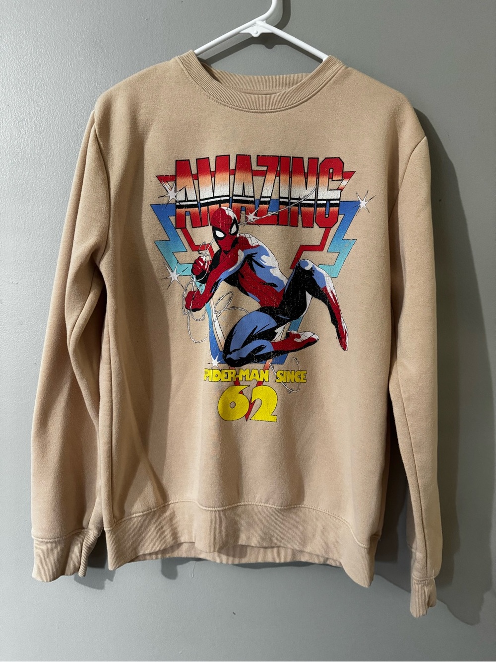 Marvel Beige Crewneck with Spider-Man Retro Graphic